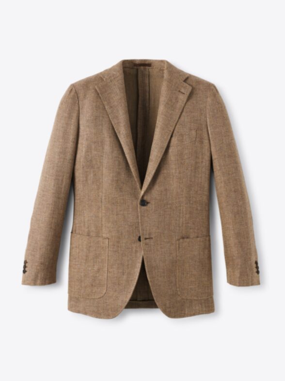 Thumb Photo of Cerruti Brown Cotton and Linen Herringbone