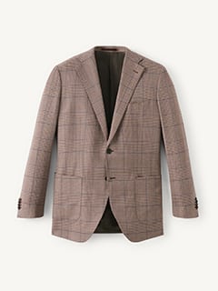 Mocha and Blue Glen Plaid Wool and Linen Stretch Jacket - Custom