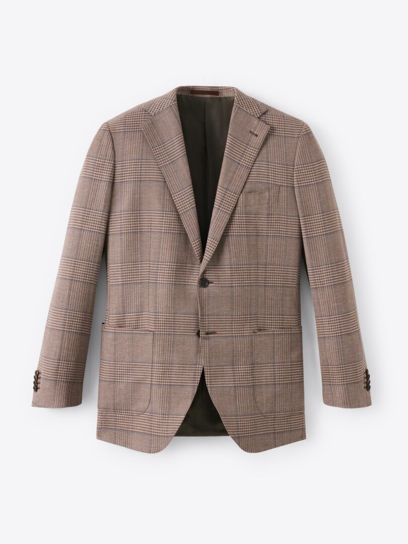Men’s Dino Filarte Mocha and Blue Glen Plaid Wool and Linen Stretch Jacket Thumb