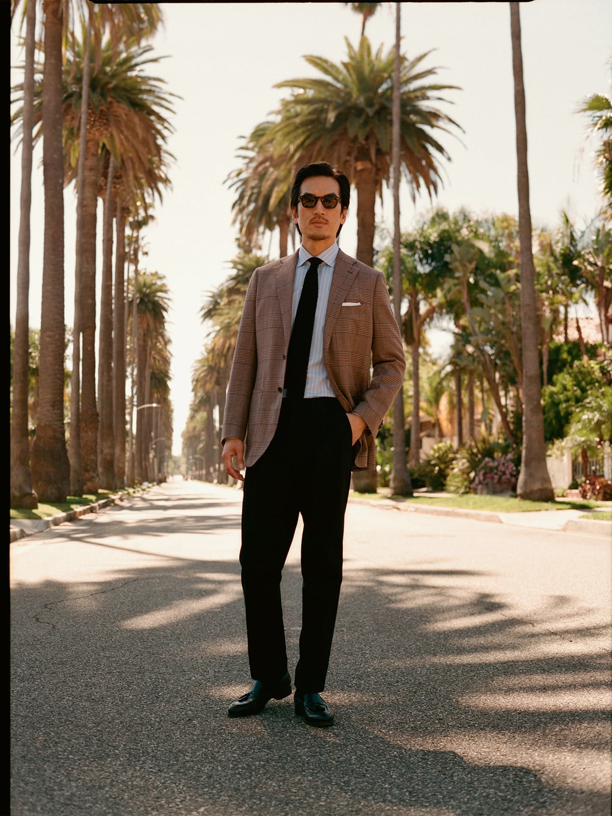 Mocha and Blue Glen Plaid Wool and Linen Stretch Jacket - Custom