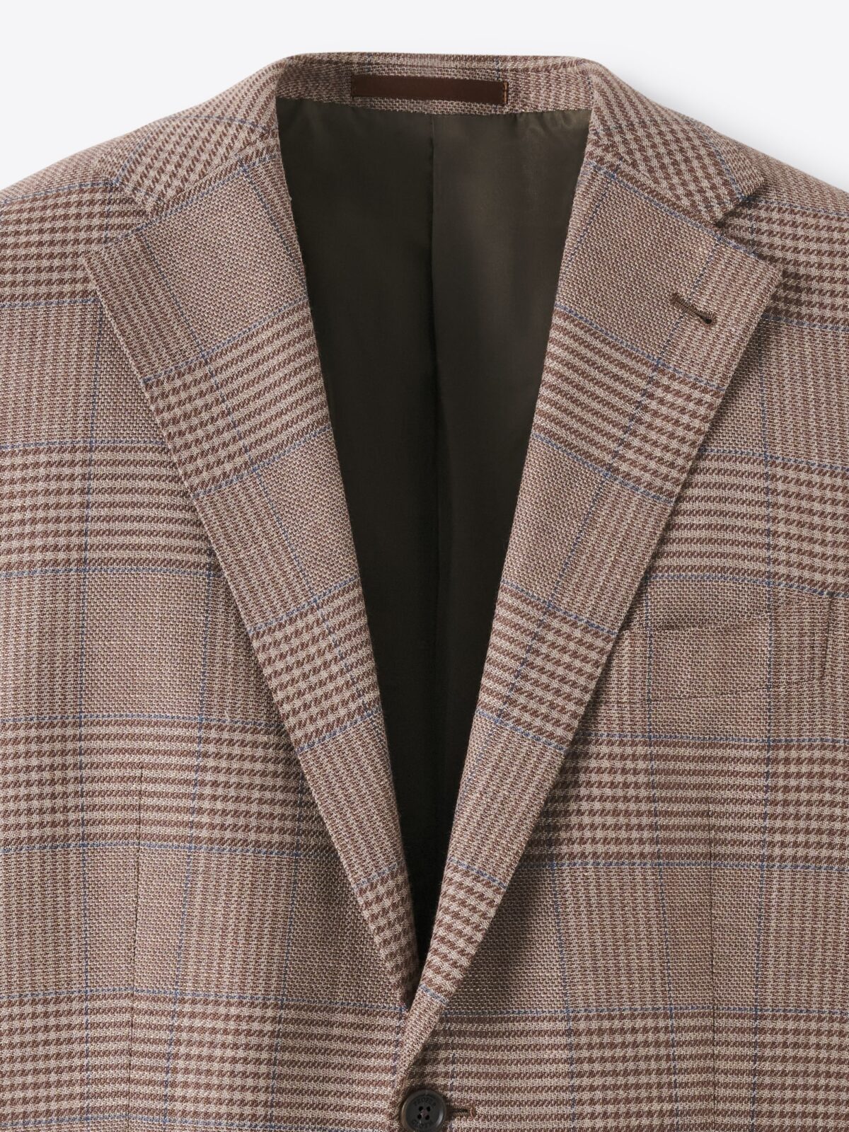 Mocha and Blue Glen Plaid Wool and Linen Stretch Jacket - Custom