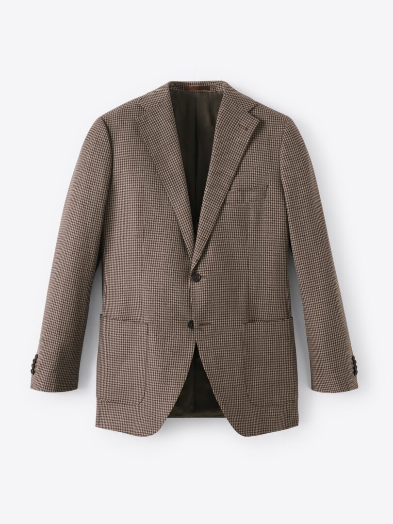 Men’s Dino Filarte Brown Houndstooth Wool and Linen Stretch Jacket Thumb