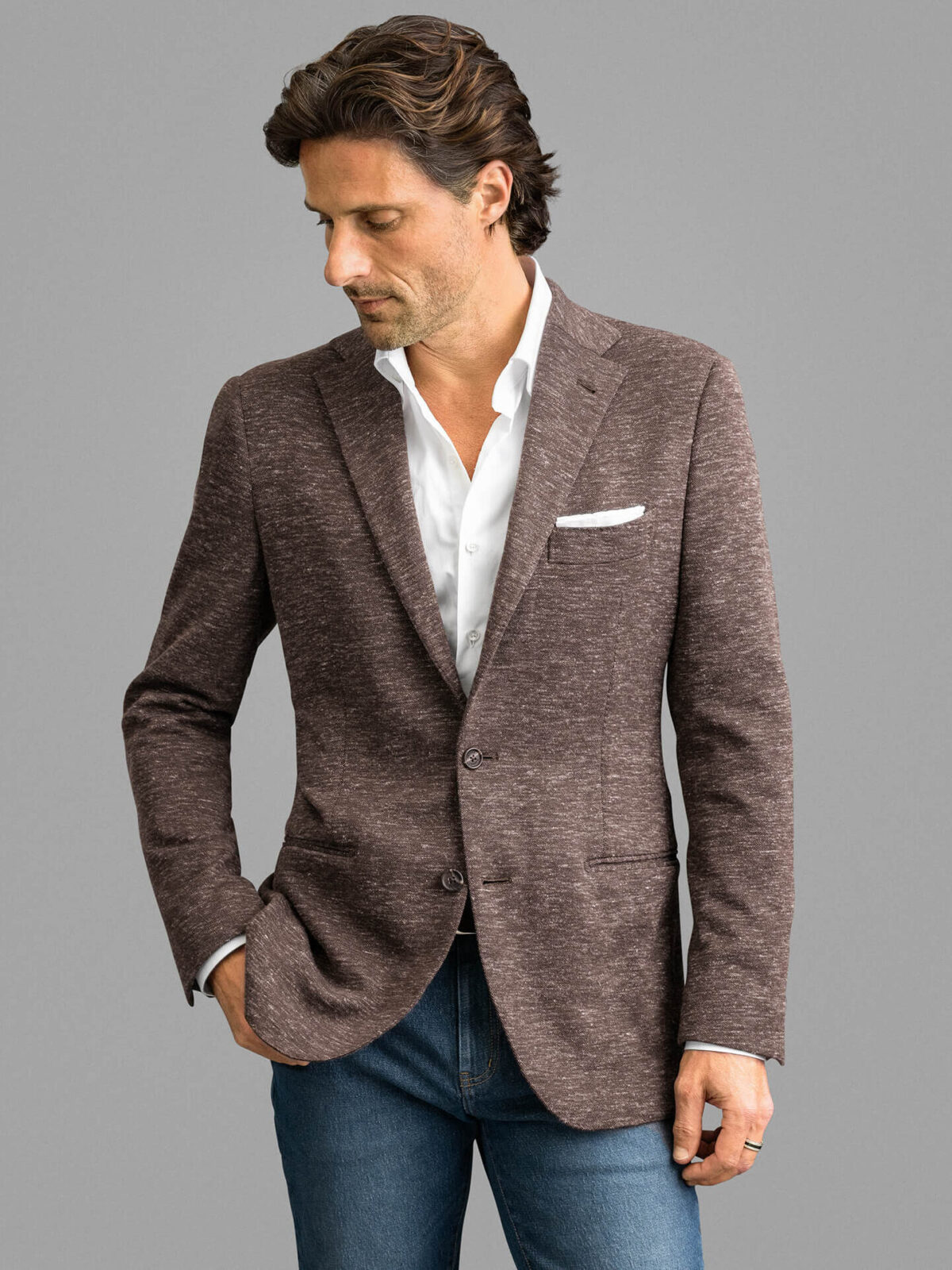 Double Breasted Reda Cream Wool and Linen Bedford Jacket - Custom Fit  Tailored Clothing