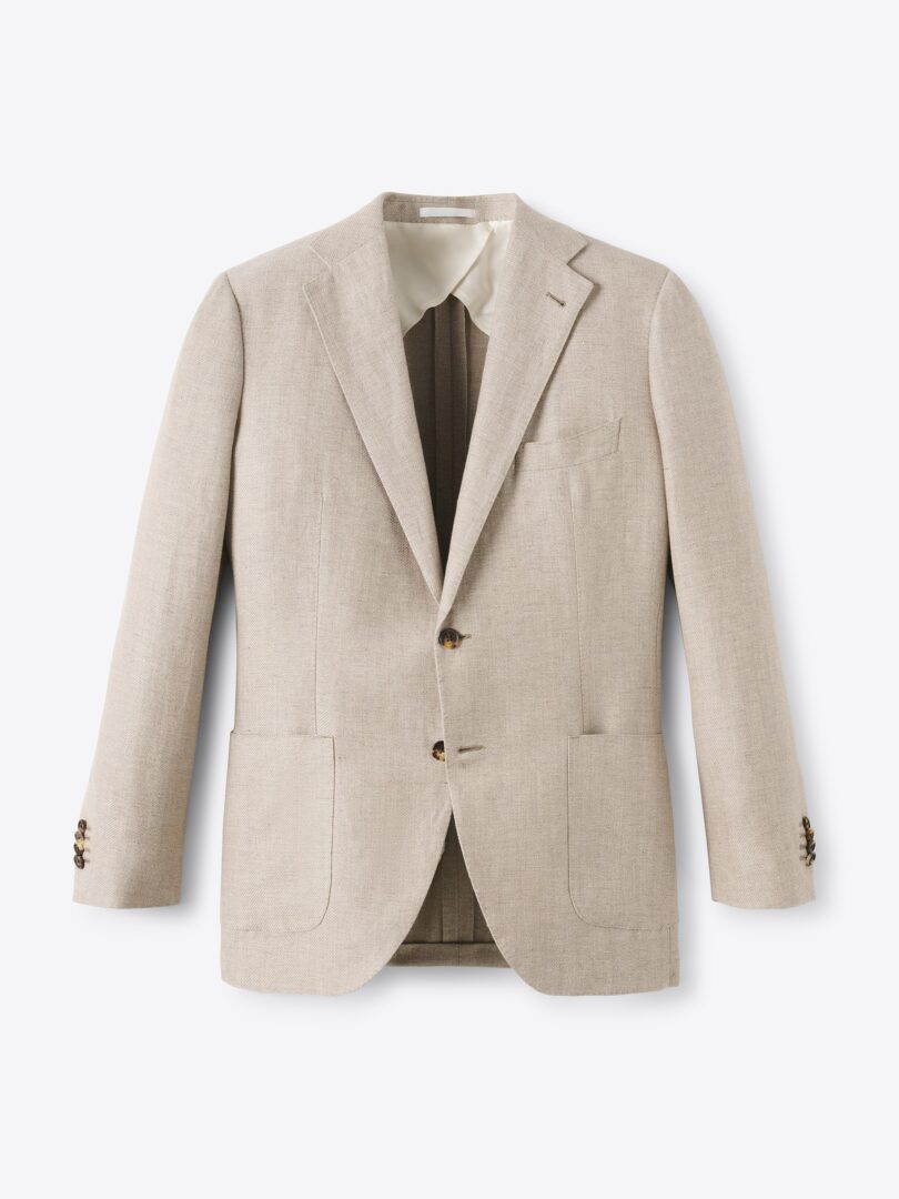 Men’s Reda Beige Wool and Linen Hopsack Jacket Thumb