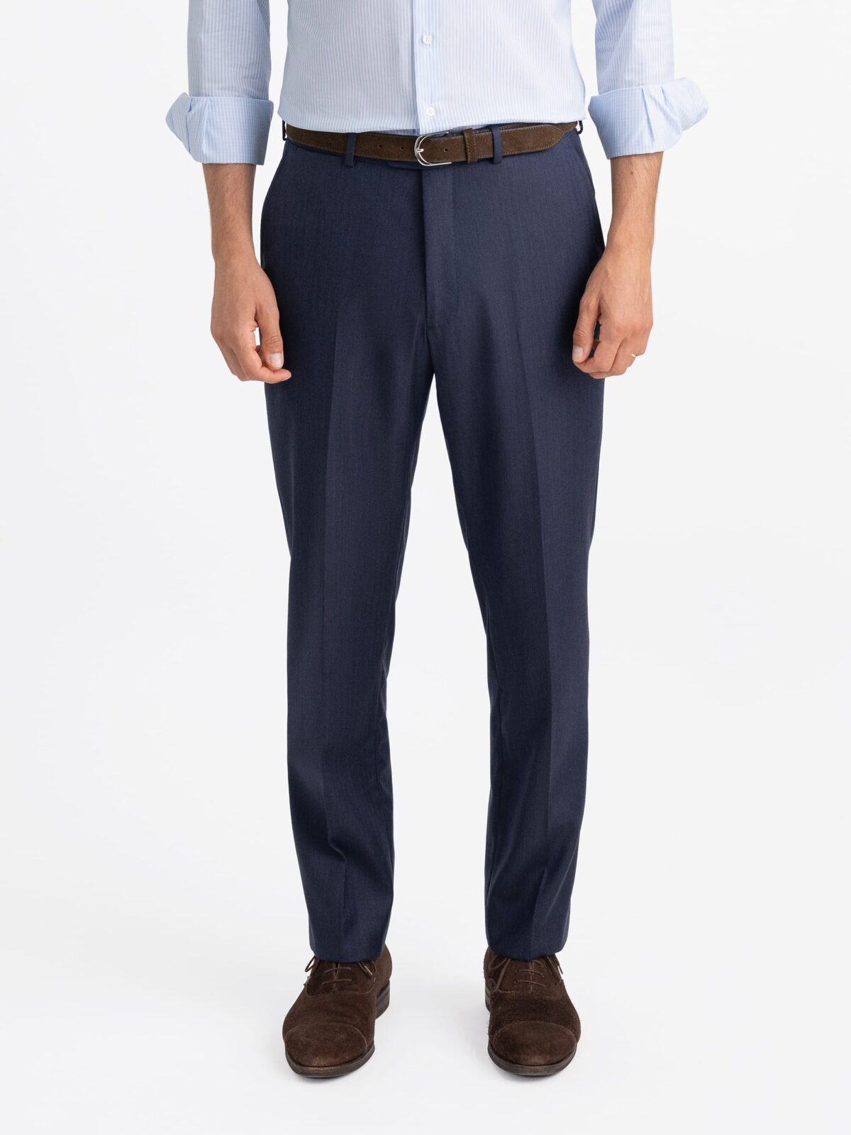 Loro Piana Fabric S150s Navy Herringbone Dress Pant - Custom Fit