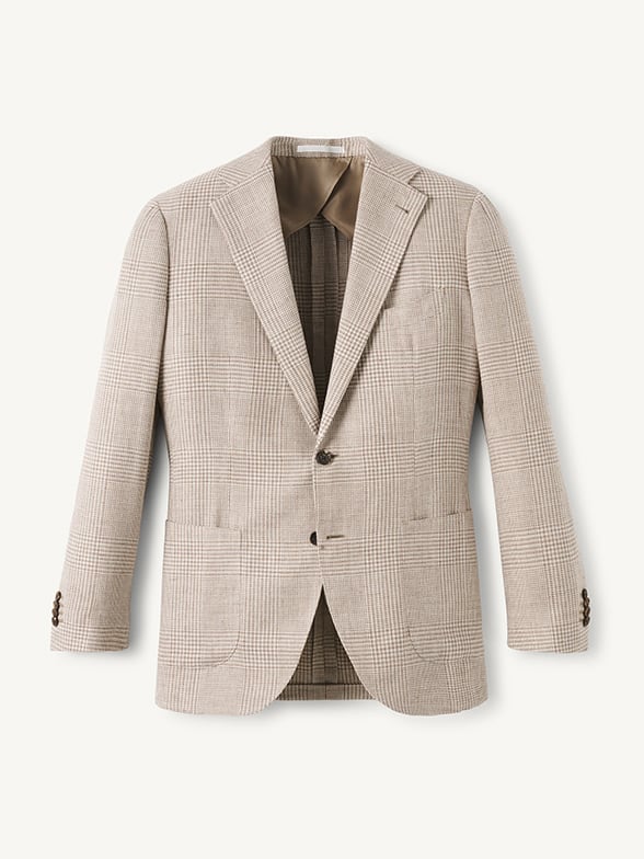 Thumb Photo of Drago Taupe Glen Plaid Wool and Linen Hopsack