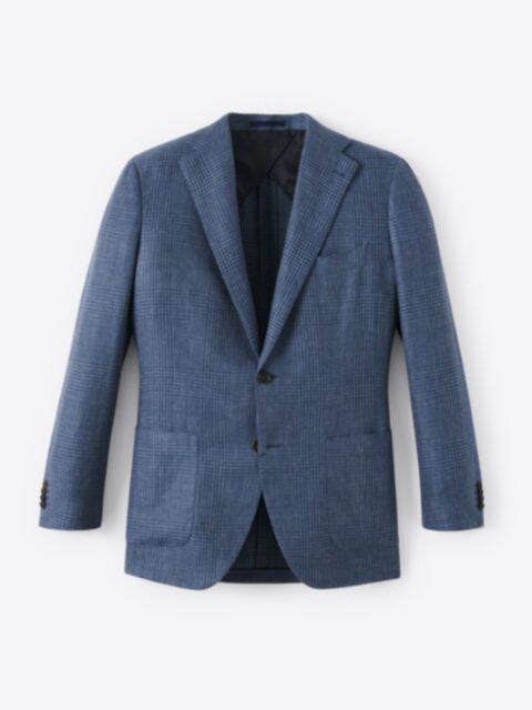 Loro Piana Fabric Navy Herringbone Linen Blend Bedford Jacket