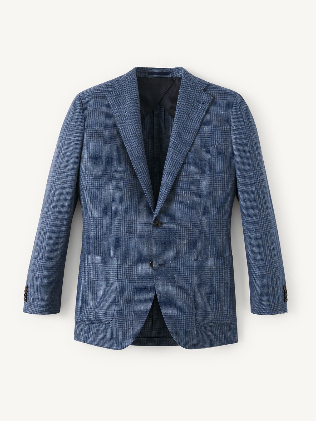 Drago Faded Navy Glen Plaid Wool and Linen Blend - Custom Fit 