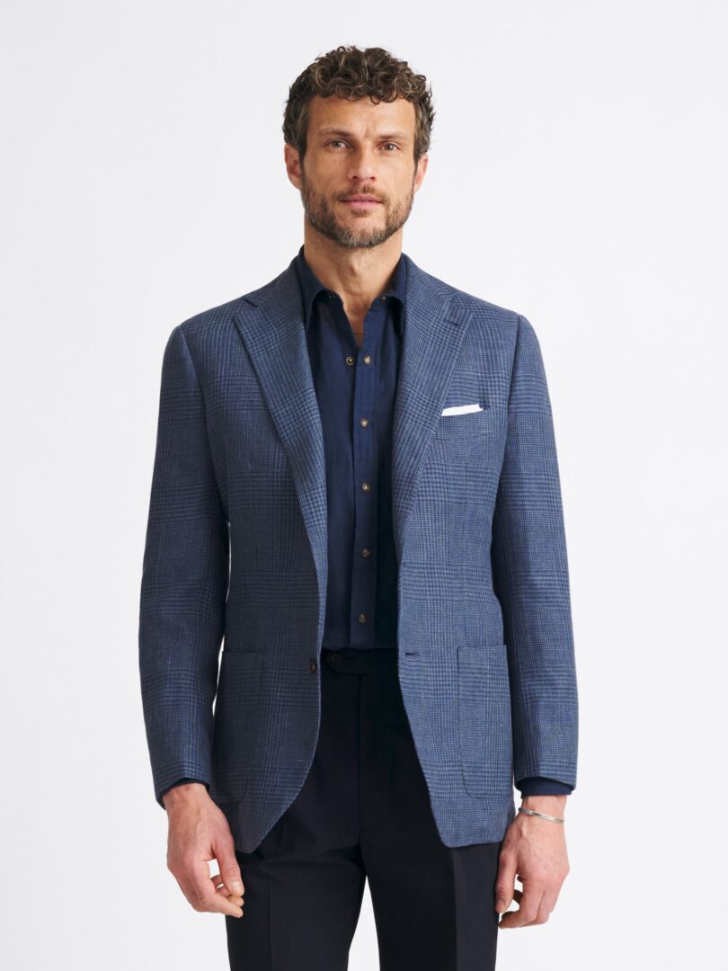 Drago Faded Navy Glen Plaid Wool and Linen Blend Thumb Detail