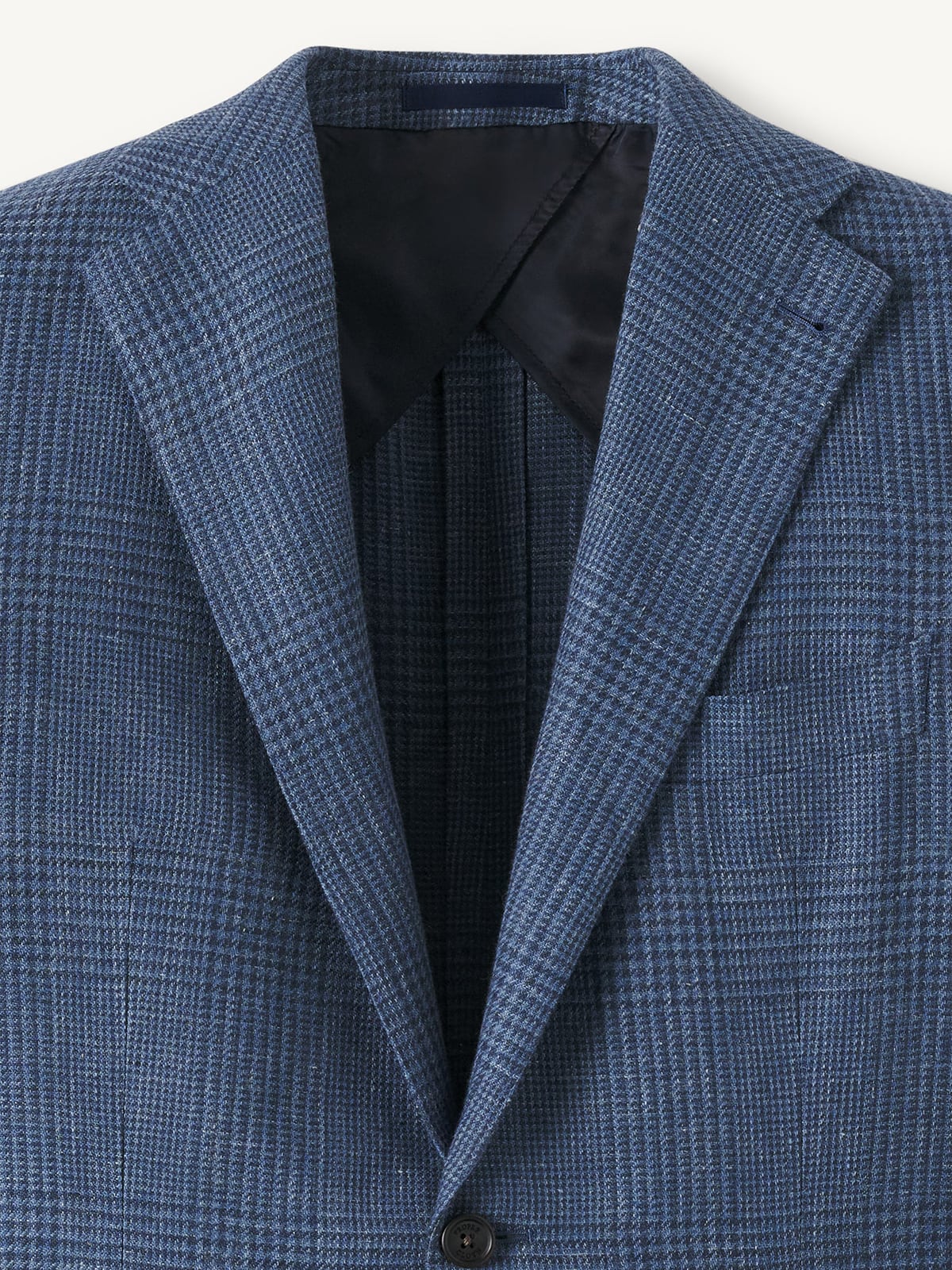 Drago Faded Navy Glen Plaid Wool and Linen Blend - Custom Fit