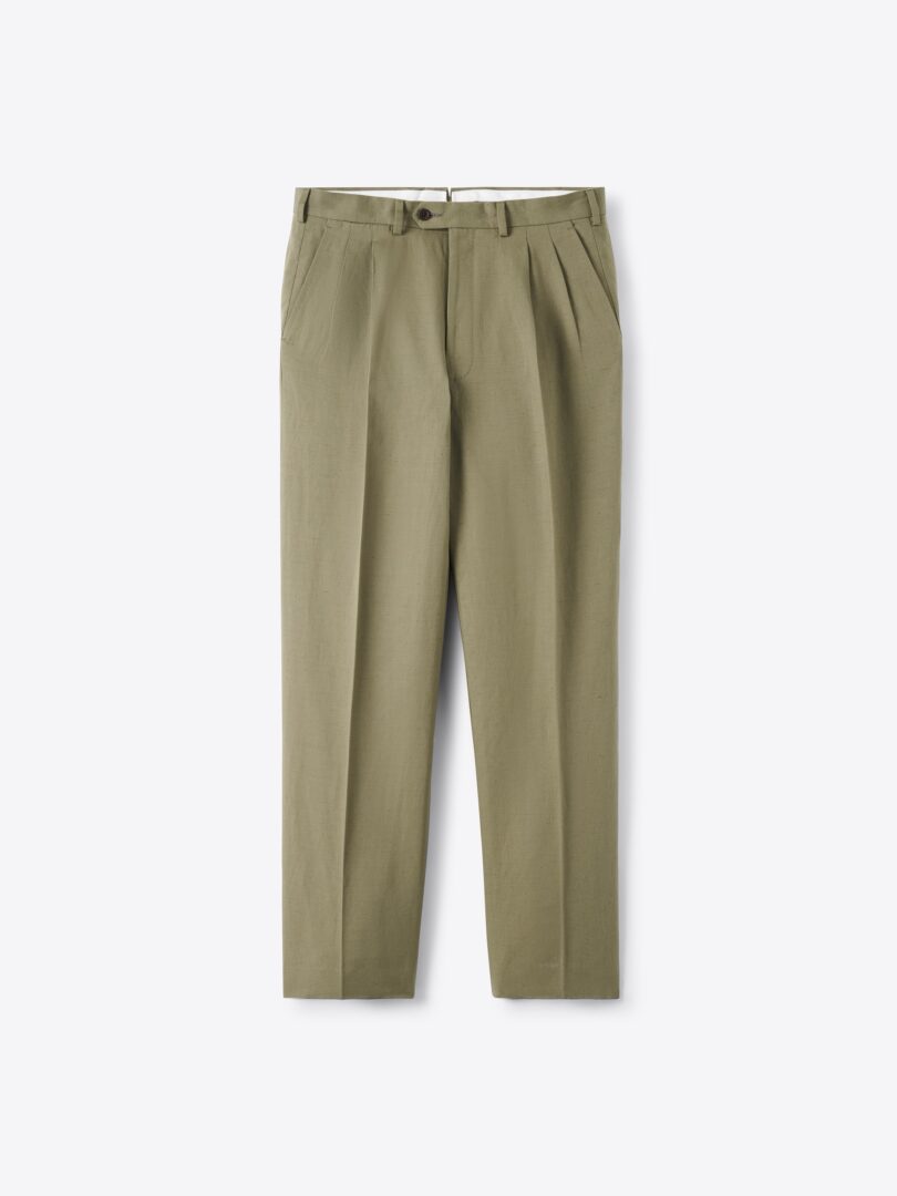Men’s Olive Positano Wide Leg Cotton and Linen Trouser Thumb