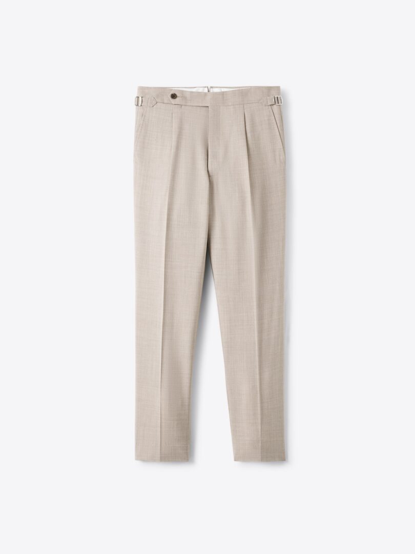 Men’s Drago Beige Melange High Rise Single Pleat Tropical Wool Pant Thumb