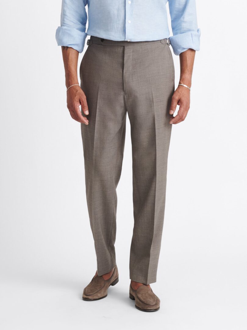 Drago Taupe High Rise Single Pleat Tropical Wool Pant Thumb Detail