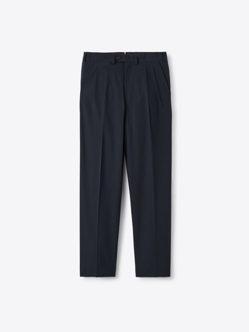 Men’s Navy High Twist Cotton Wide Leg Double Pleated Pant Thumb