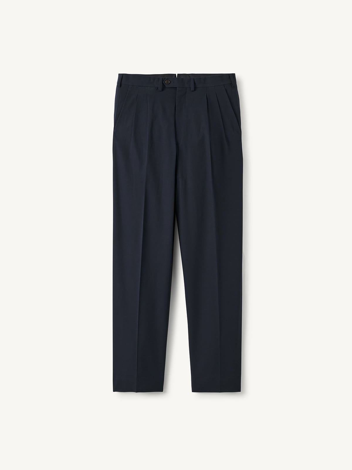 Navy High Twist Cotton Wide Leg Double Pleated Pant - Custom Fit
