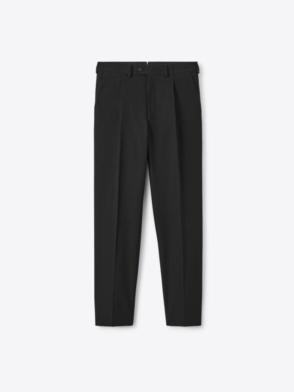 Thumb Photo of Black High Twist Cotton Single Pleated Dress Pant