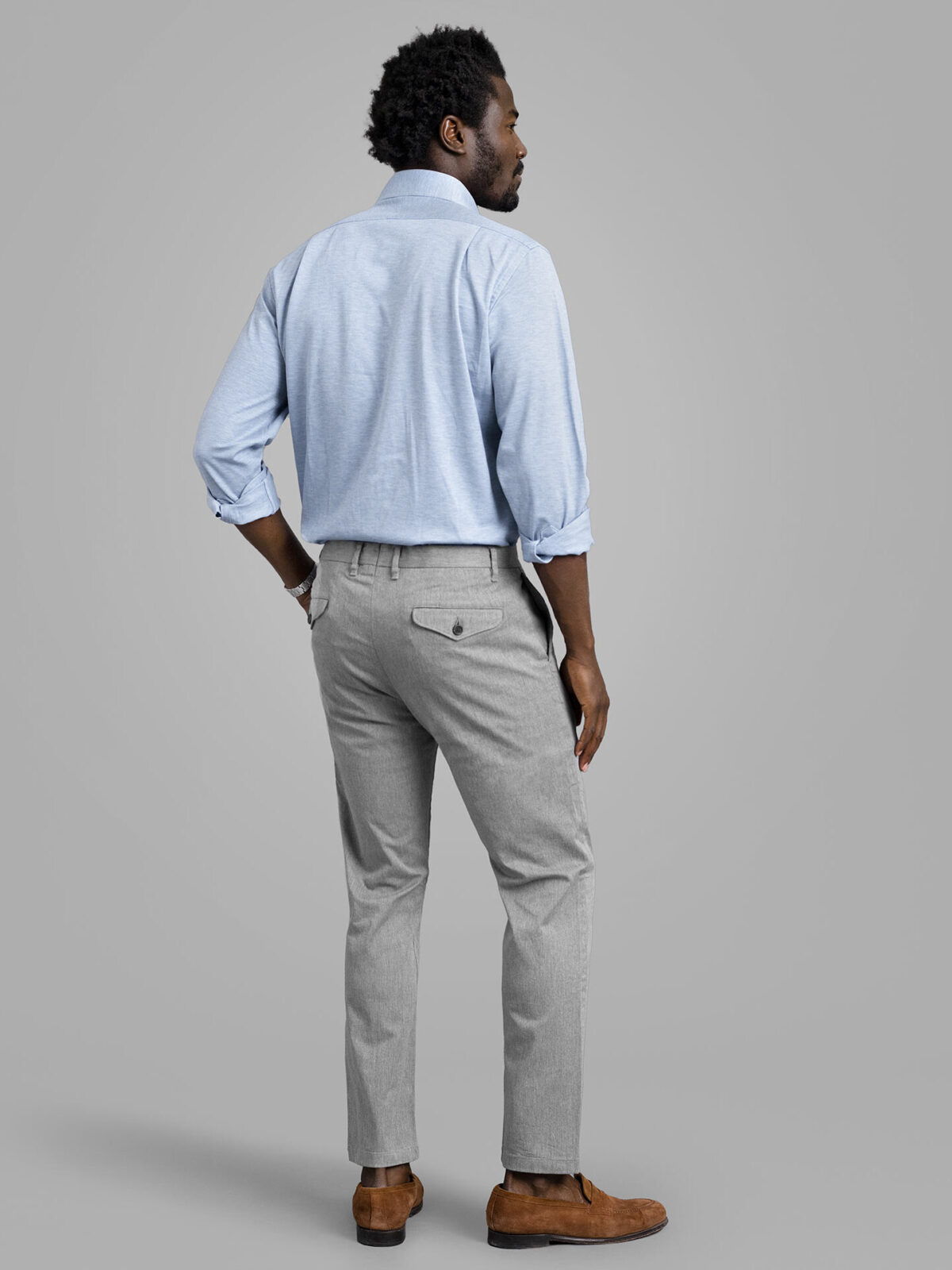Japanese Grey Melange Stretch Cotton Chino - Custom Fit Pants