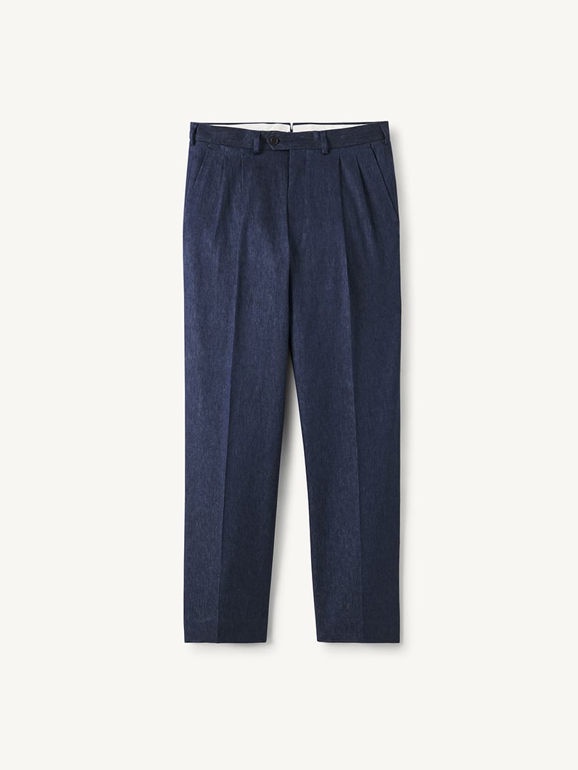Men’s Loro Piana Fabric Navy Cotton and Linen Stretch Wide Leg Denim Trouser Thumb