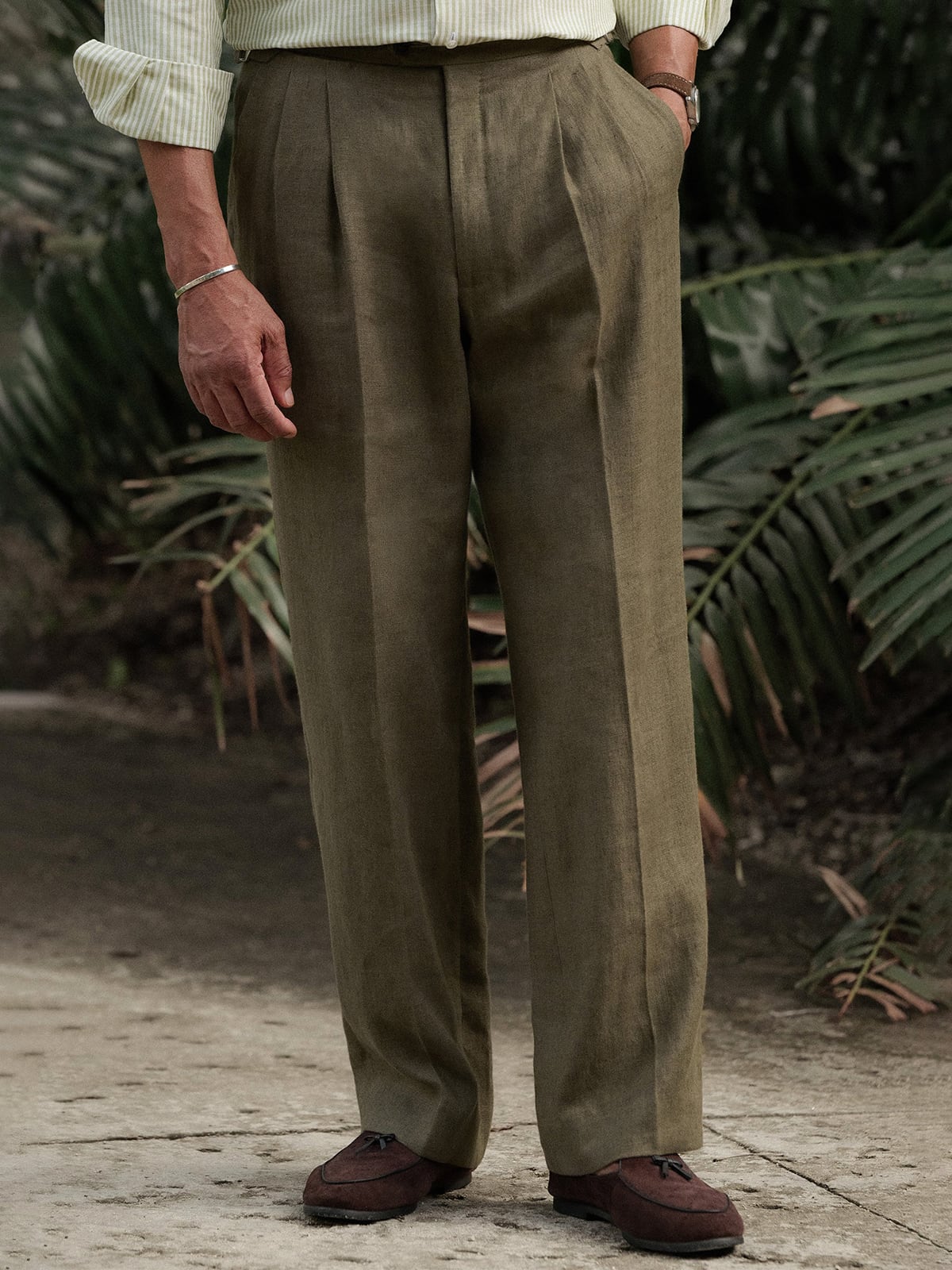 Fatigue Linen Wide Leg Double Pleated Dress Pant - Custom Fit