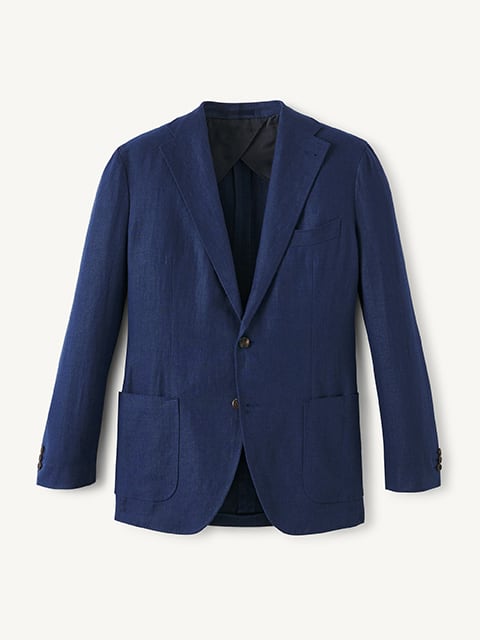 Navy Wool Linen Hopsack Bedford Jacket - Custom Fit Tailored Clothing