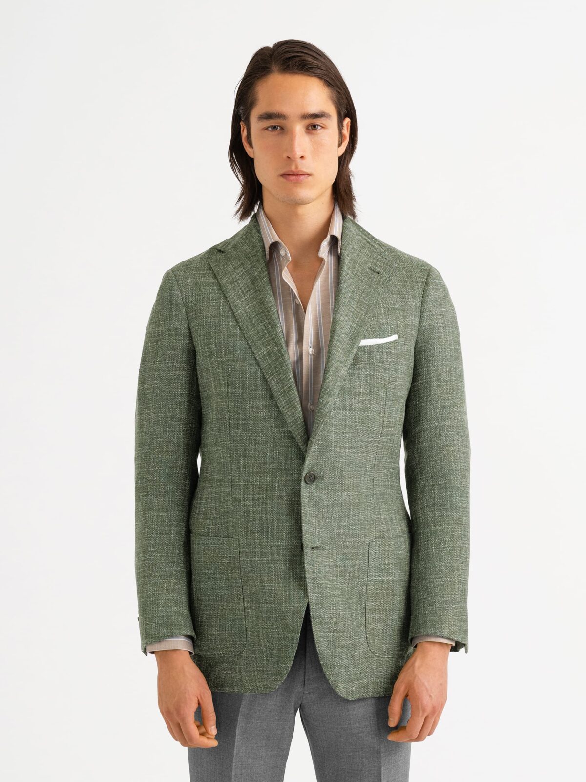 Drago Fatigue Wool Silk and Linen Hopsack Bedford Jacket - Custom 