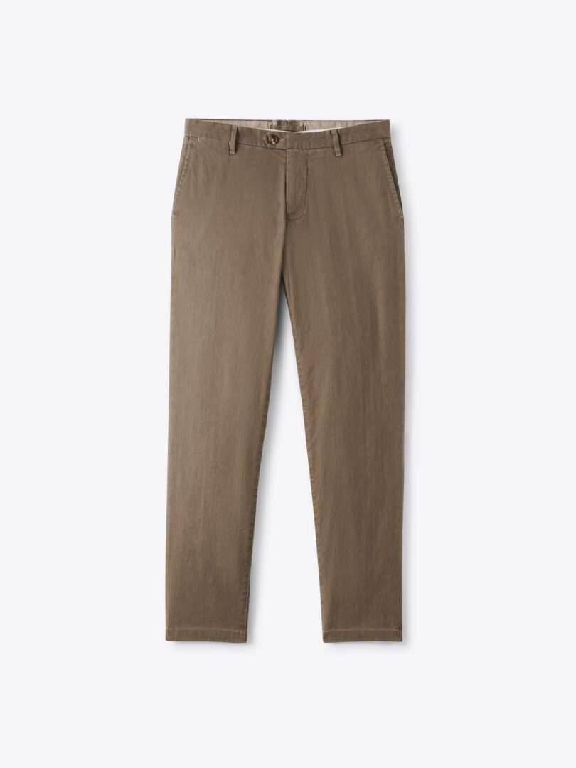 Men’s Bergamo Taupe Cotton and Linen Stretch Chino Thumb