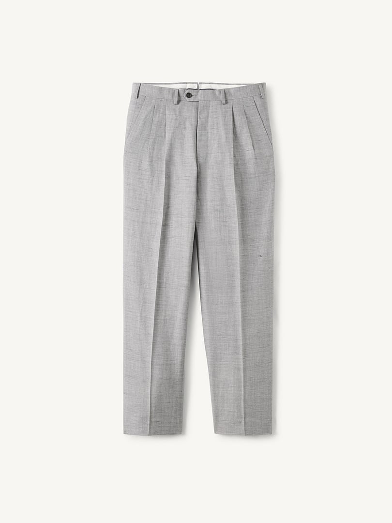 Men’s Di Sondrio Grey Melange Linen Blend Wide Leg Pant Thumb