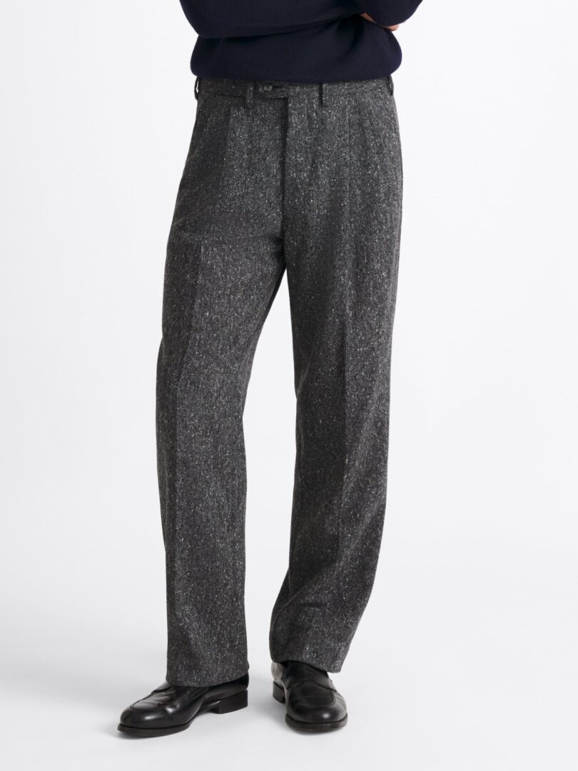 Charcoal Herringbone Donegal Wool Tweed Trouser Thumb Detail