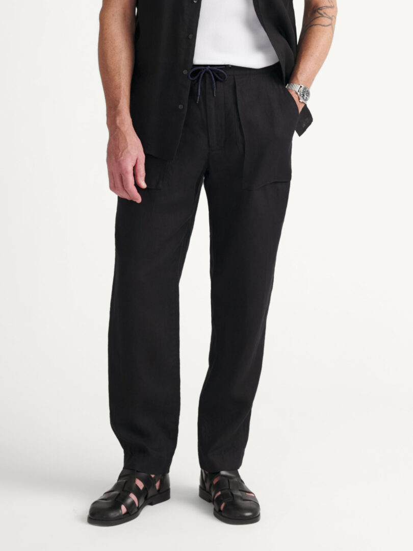 Black Linen Palermo Drawstring Pant Thumb Detail