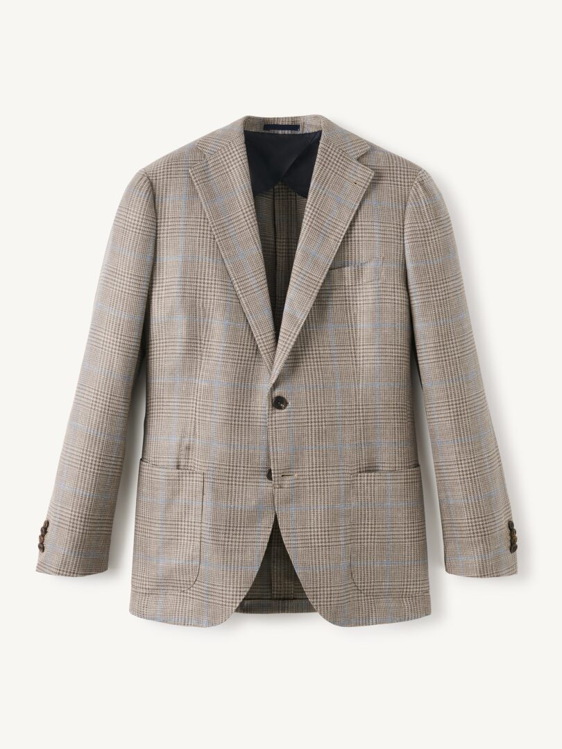 Men’s Loro Piana Fabric Taupe and Sky Wool Silk Linen Check Jacket Thumb