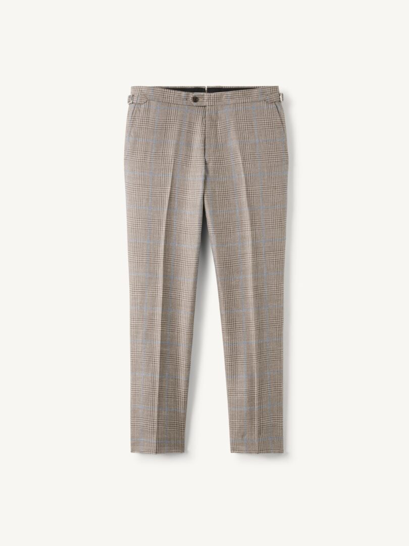 Men’s Loro Piana Fabric Taupe and Sky Wool Silk Linen Check Dress Pant Thumb