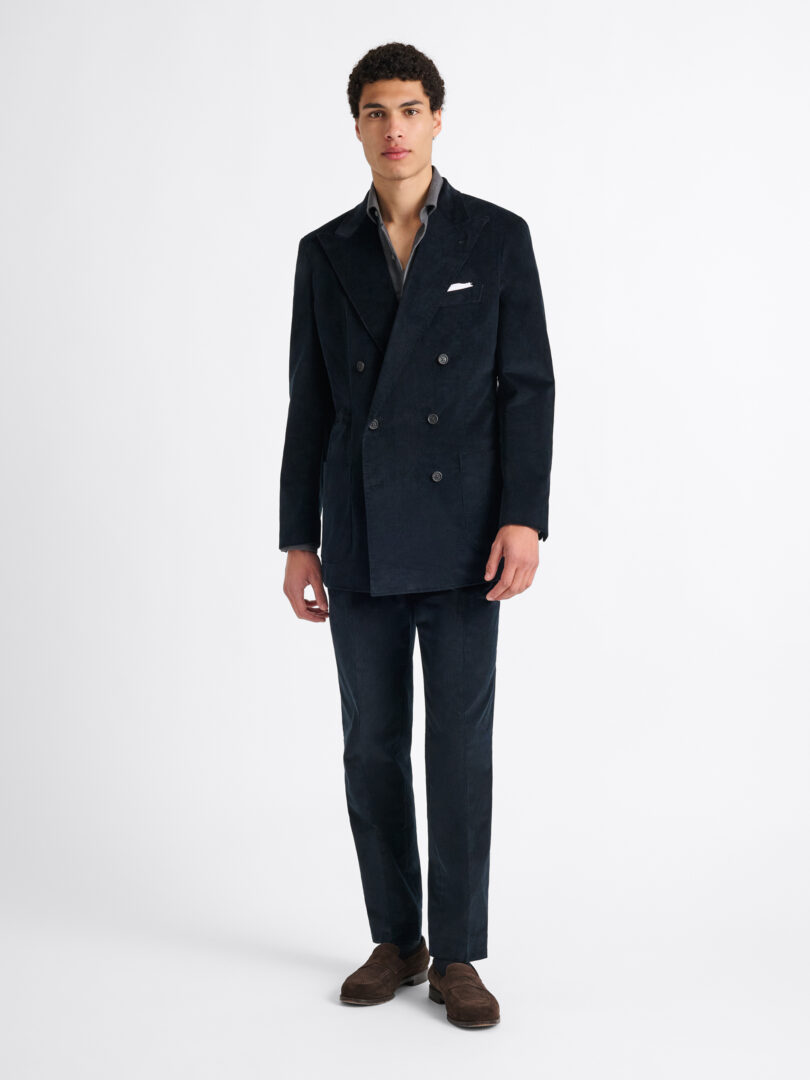 Double Breasted Duca Visconti Navy Stretch Corduroy Suit Thumb Detail