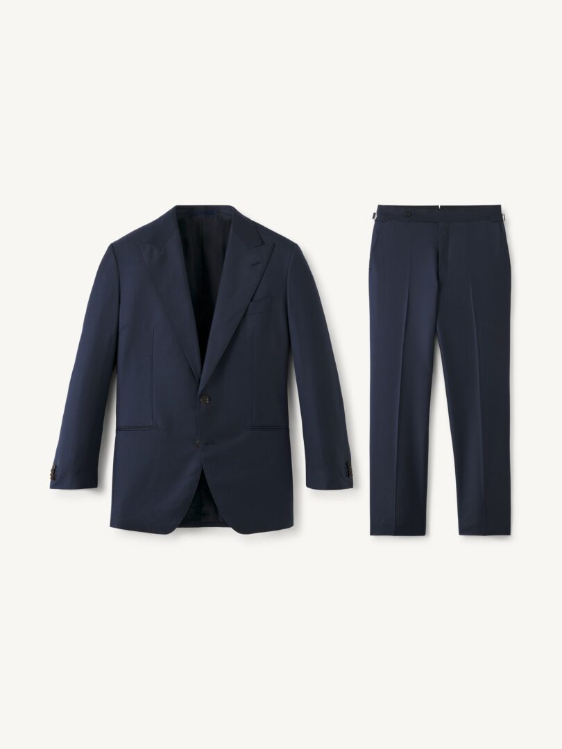 Men’s Peak Lapel Reda Navy Sharkskin Suffolk Suit Thumb