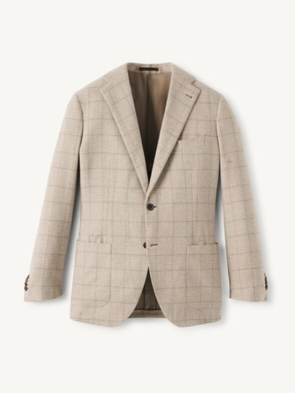 Thumb Photo of Angelico Beige Glen Plaid Italian Wool Flannel