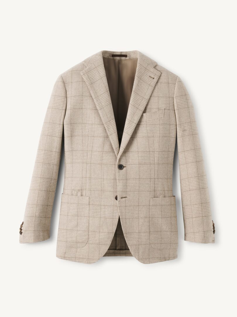 Men’s Angelico Beige Glen Plaid Italian Wool Flannel Thumb