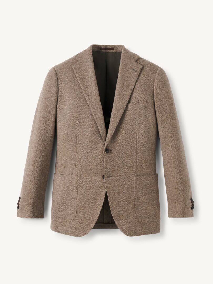 Men’s Taupe Herringbone Italian Wool Flannel Bedford Jacket Thumb