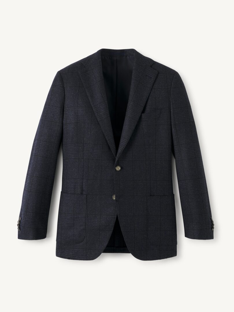 Men’s di Pray S110s Navy Glen Plaid Herringbone Italian Wool Flannel Thumb