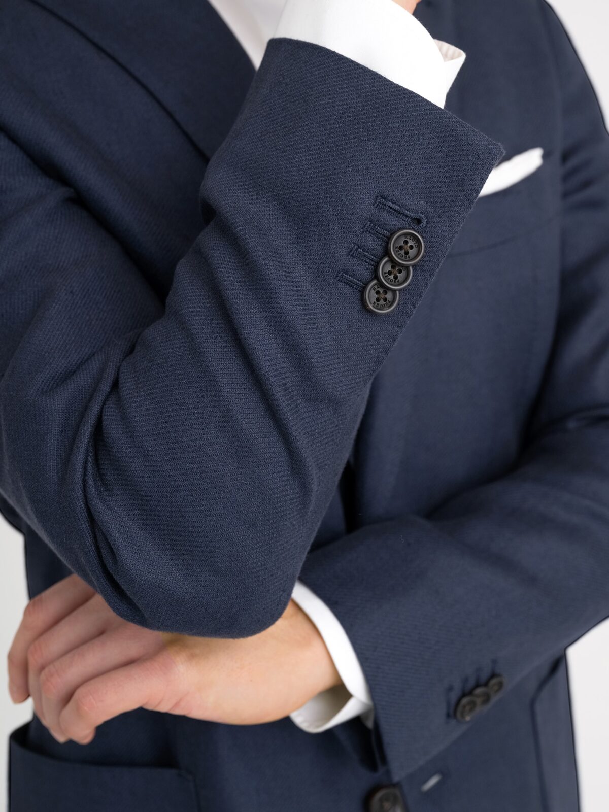 Navy Linen and Lyocell Hopsack Bedford Jacket - Custom Fit