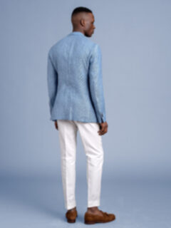 Waverly Light Blue Linen Herringbone Jacket - Custom Fit Tailored