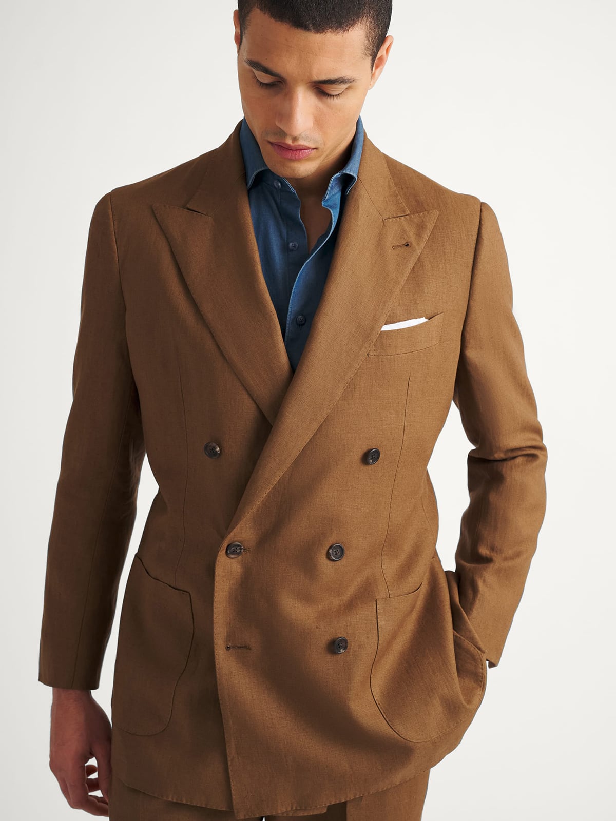 tobacco double breasted suit Proper Cloth Double Breasted Tobacco Irish Linen Carmine Men's Custom Suit