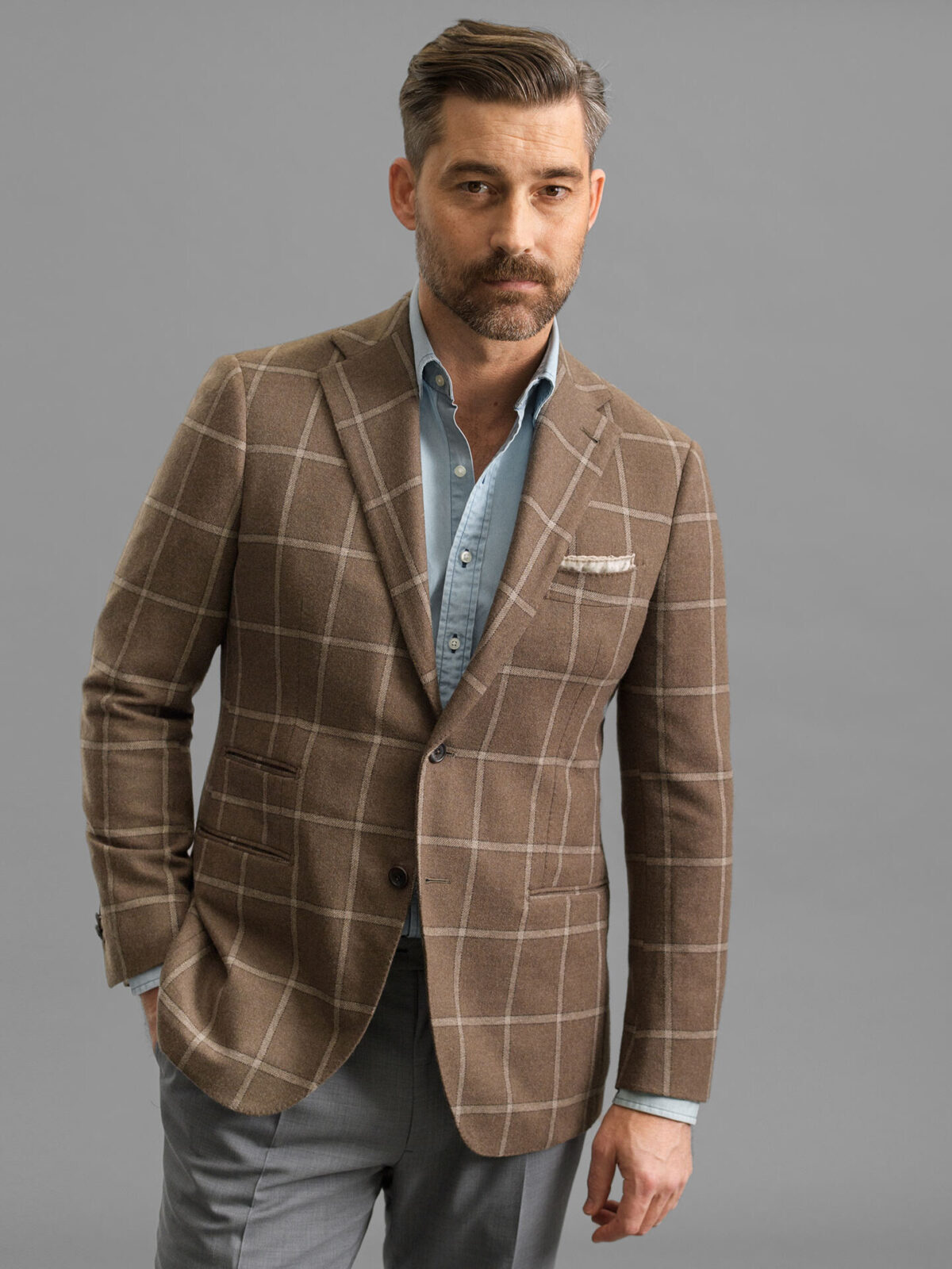 Bedford Mocha Windowpane Wool Jacket