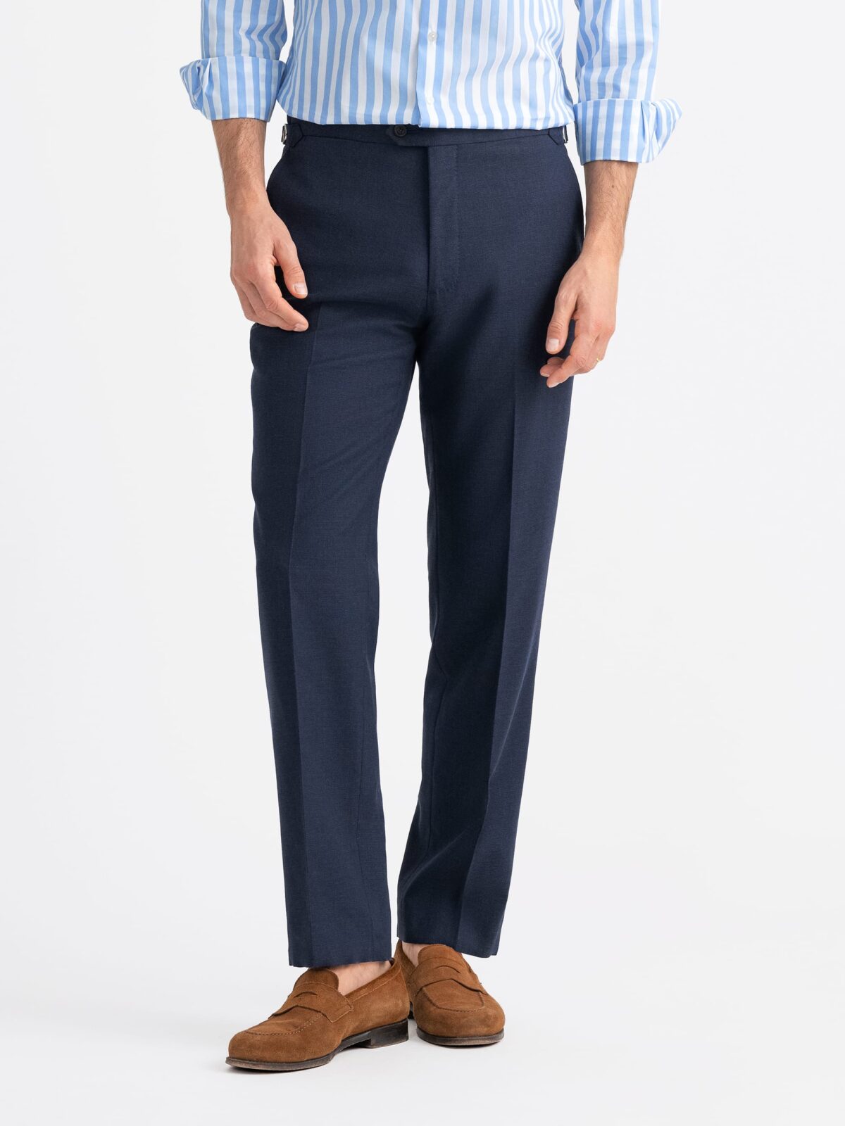 Navy Stretch Wool Blend Hopsack Dress Pant