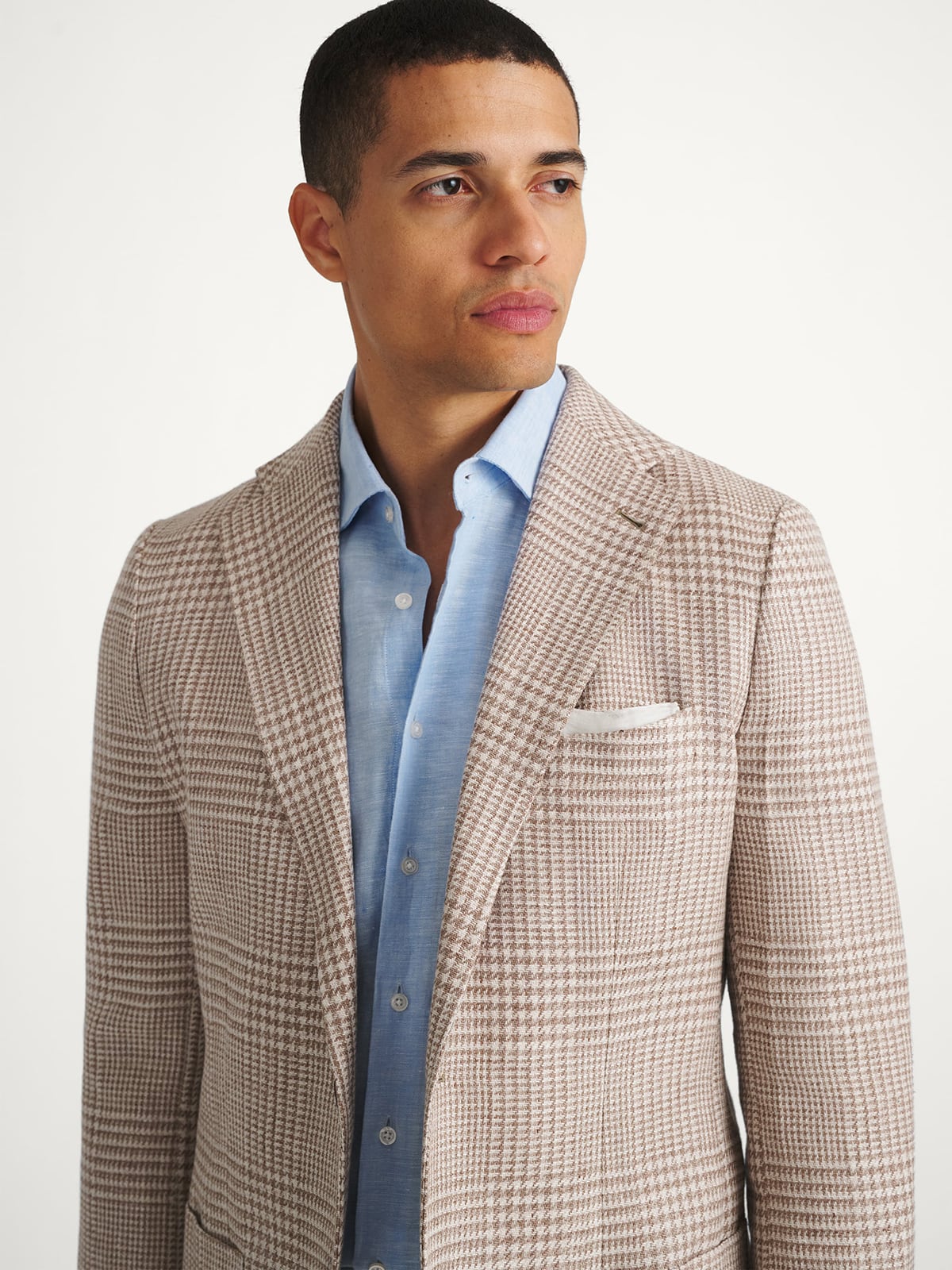 Cerruti Beige Glen Plaid Cotton and Linen Jacket - Custom Fit