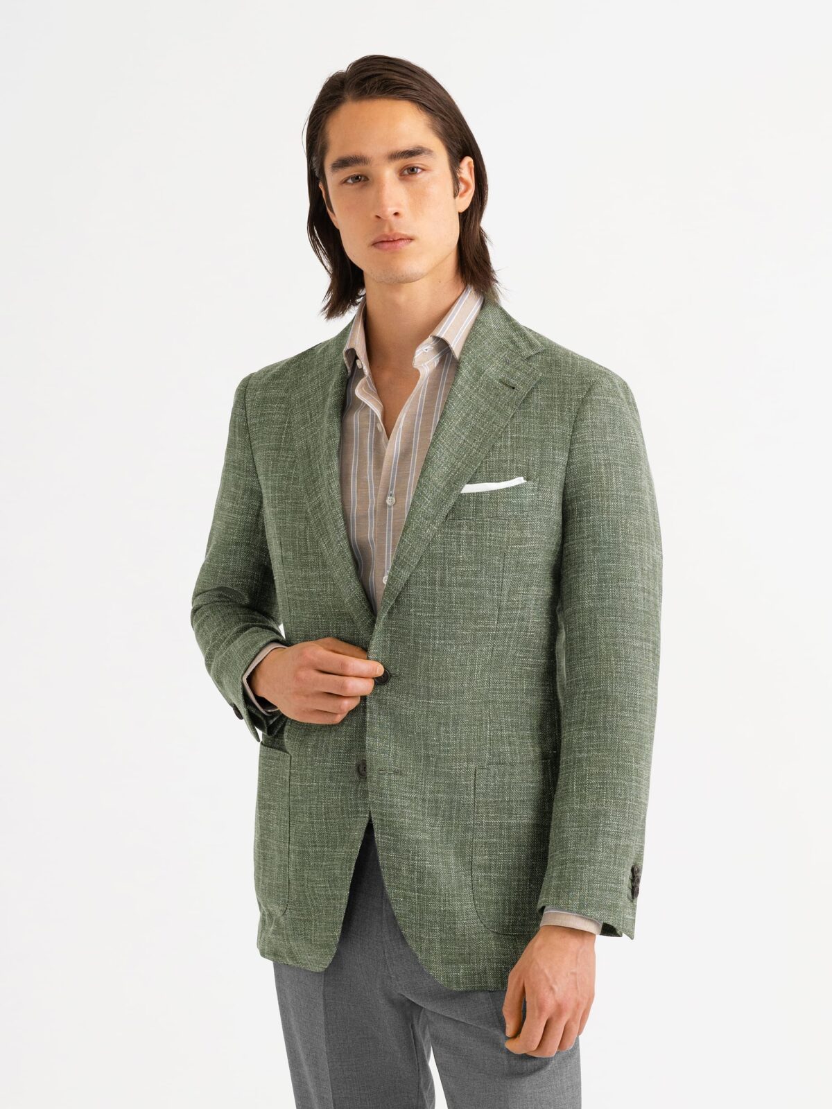 Drago Fatigue Wool Silk and Linen Hopsack Bedford Jacket - Custom 
