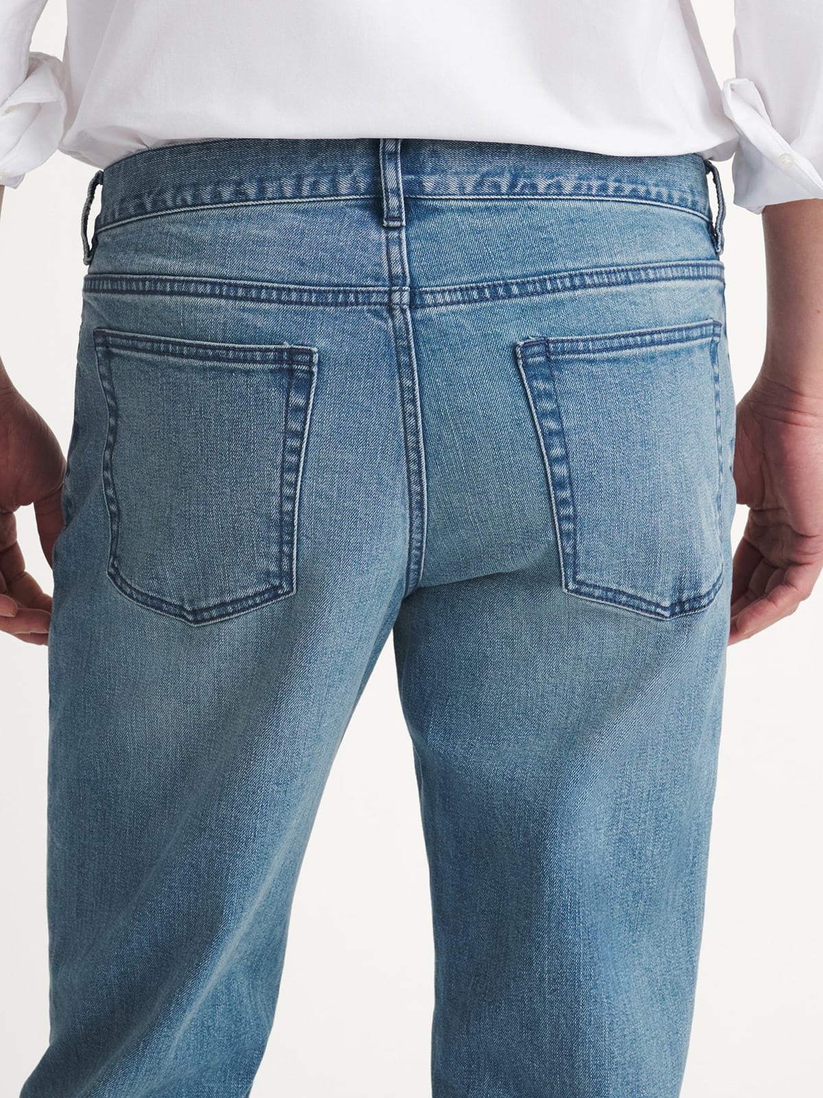 Bowery Stretch Slim Jean in Light Wash Tonal Stitch Japanese Denim 
