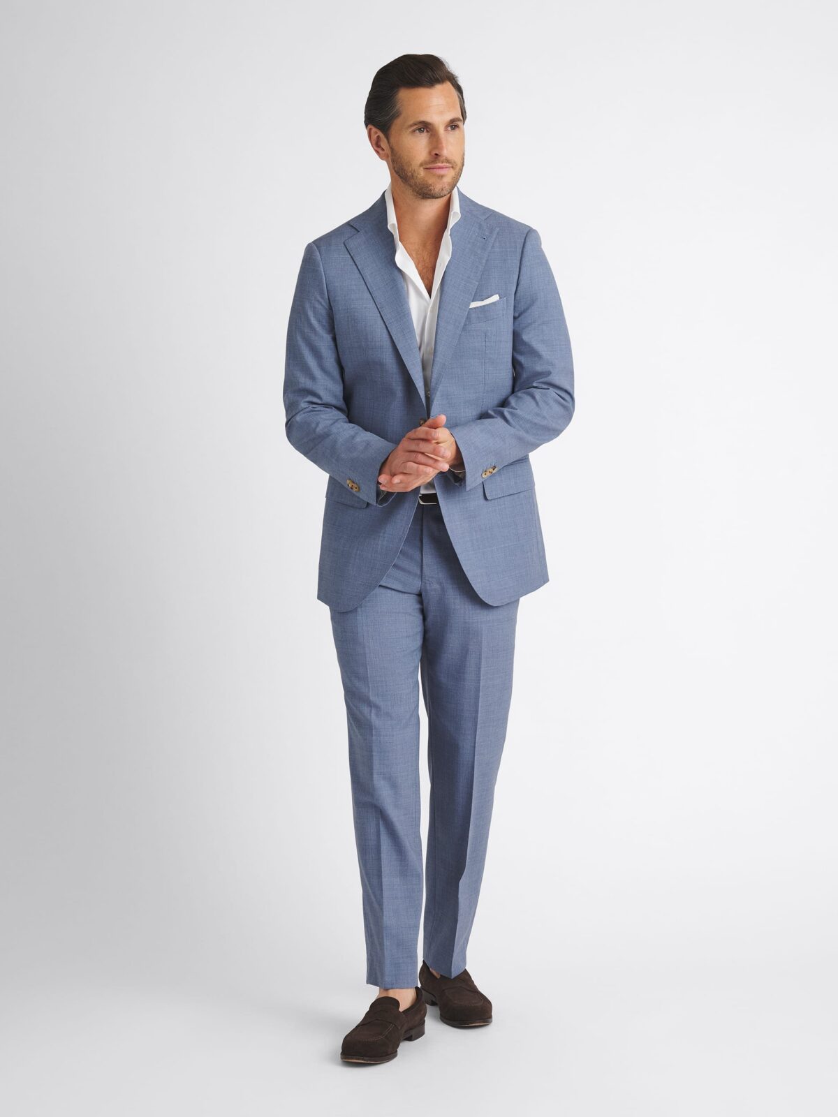 Drago Faded Blue Tropical Wool S130s Allen Suit - Custom Fit