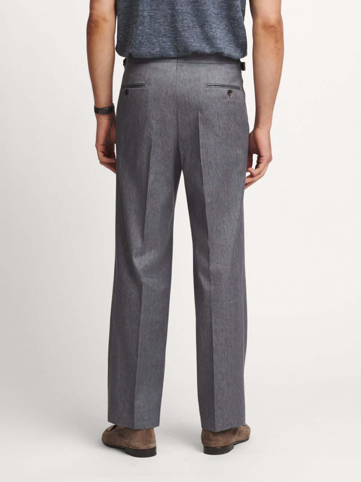 LORO PIANA リネンコットンスラックス　デニムチノパン Loro Piana Fabric Grey Cotton and Linen Wide Leg Denim Trouser