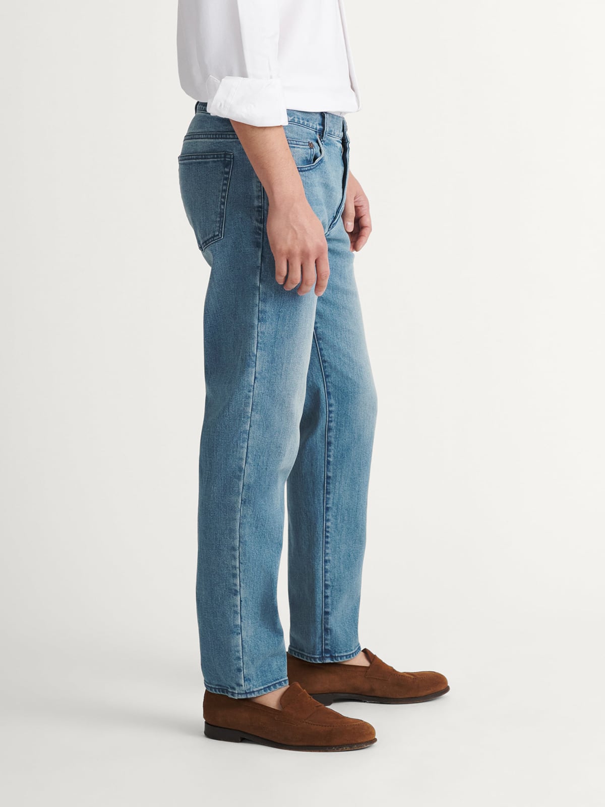 Dean Stretch Slim Jean in Light Wash Tonal Stitch Japanese Denim 