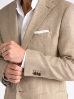 Beige Linen and Lyocell Hopsack Bedford Jacket - Custom Fit