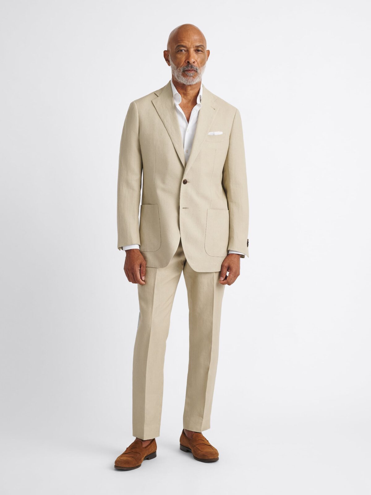 Beige Irish Linen Bedford Suit Custom Fit Tailored Clothing